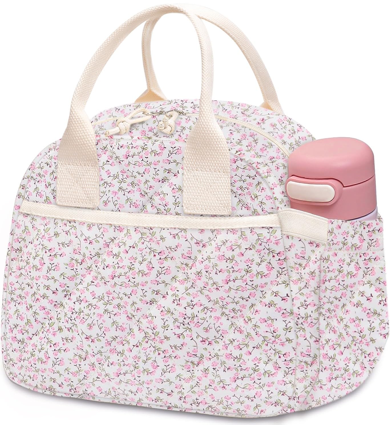 Carry bloom corduroy lunch bag with floral quilted design keeps meals fresh and stylish