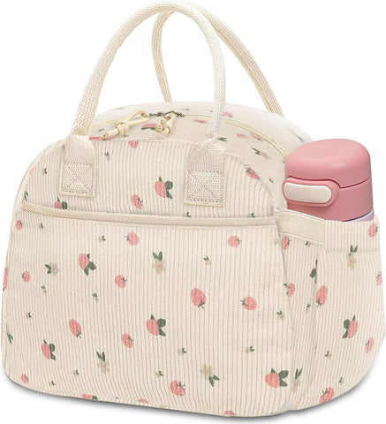 Carry bloom corduroy lunch bag with soft fabric and practical style for daily meals.