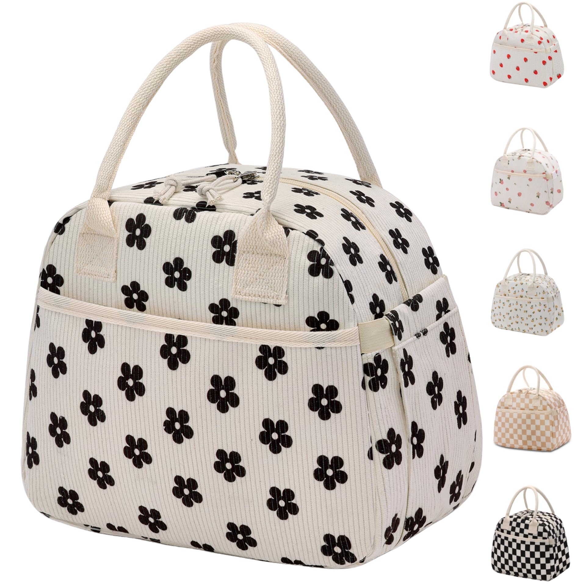 Carry bloom corduroy lunch bag easy-clean exterior for busy days