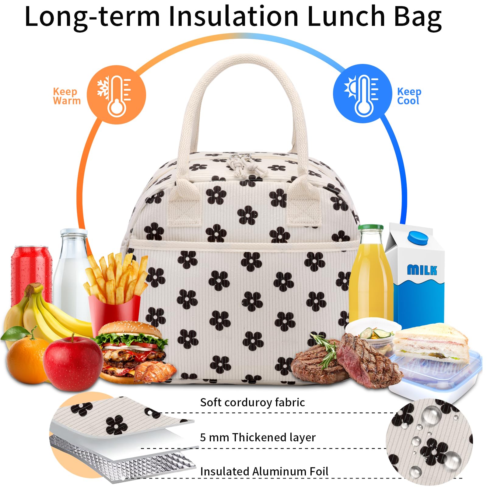 Carry bloom corduroy lunch bag is a versatile multi-use tote