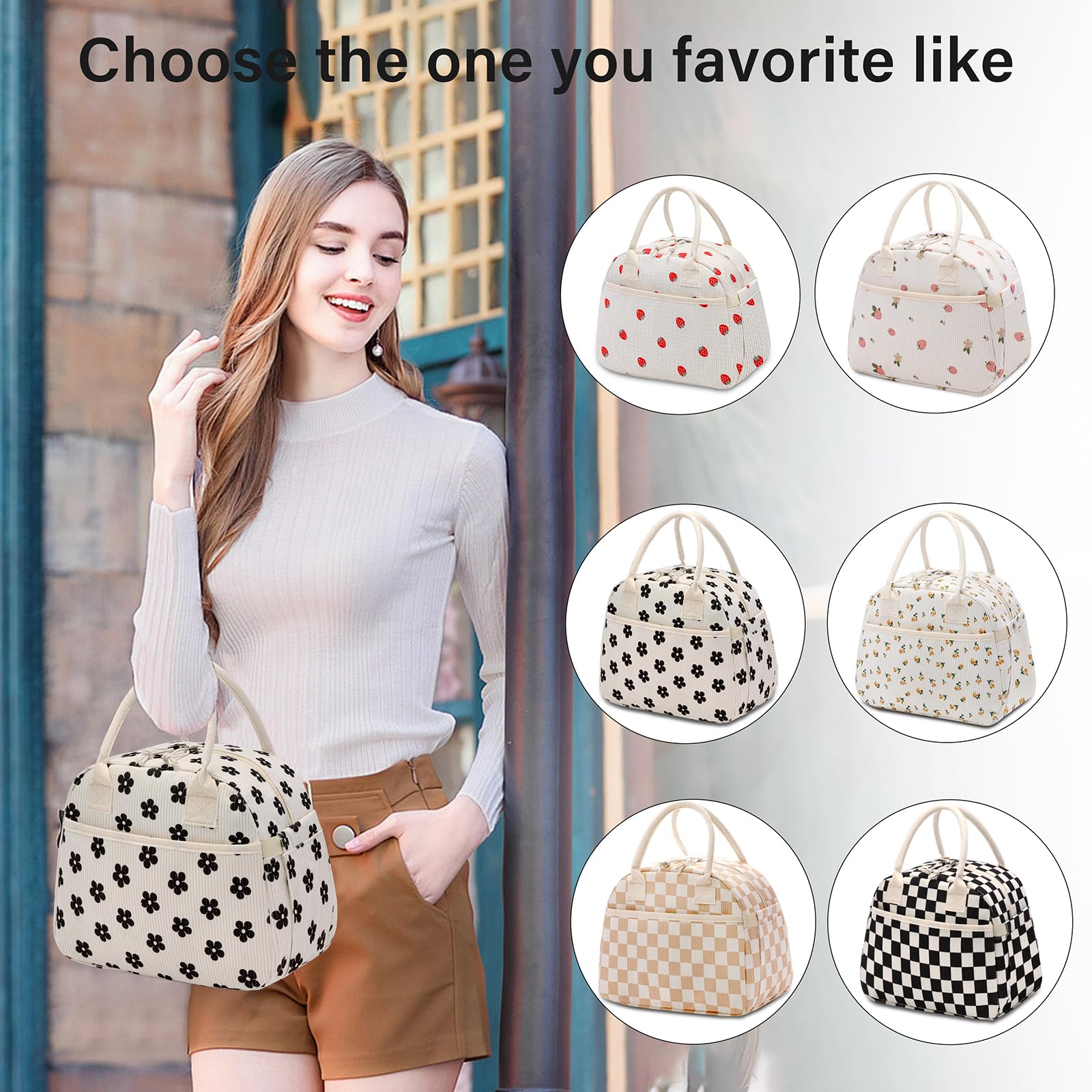 Carry bloom flower-black lunch bag at a picnic or beach outing