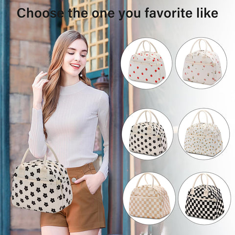 Carry bloom flower-black lunch bag at a picnic or beach outing