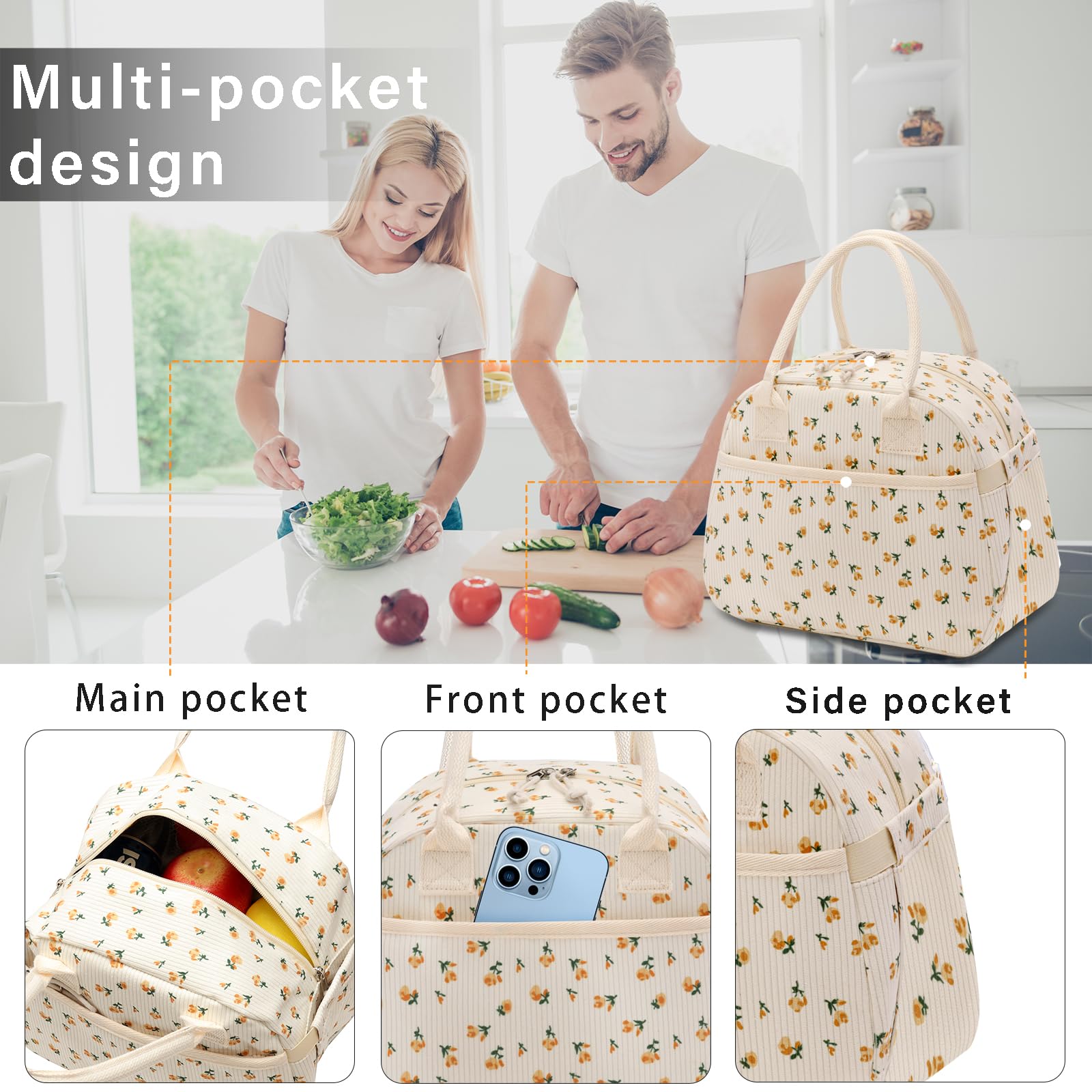Carry bloom insulated lining with aluminum foil keeps meals fresh longer.