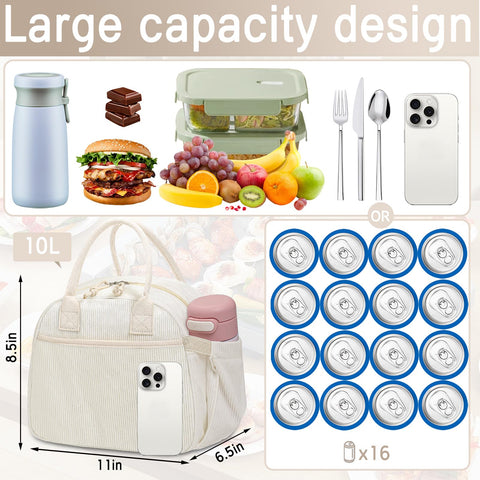 Carry bloom insulated lunch bag side pocket stores drinks or water bottles.