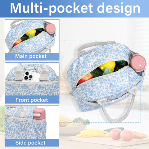 Carry bloom lunch bag features aluminum liner for easy cleaning