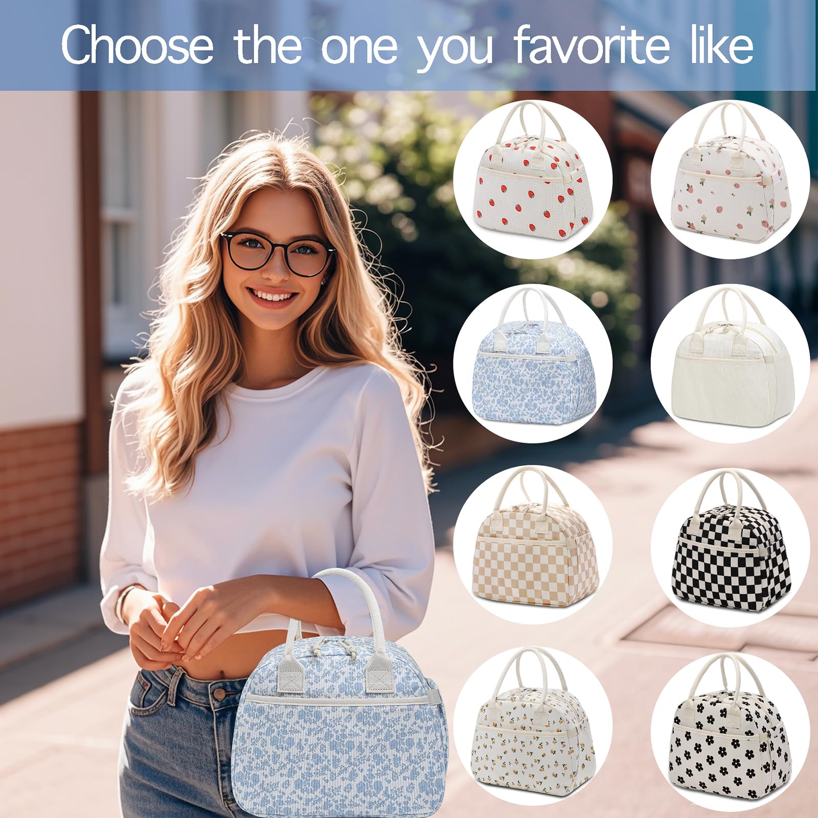 Carry bloom lunch bag with side pocket fits drinks and bottles