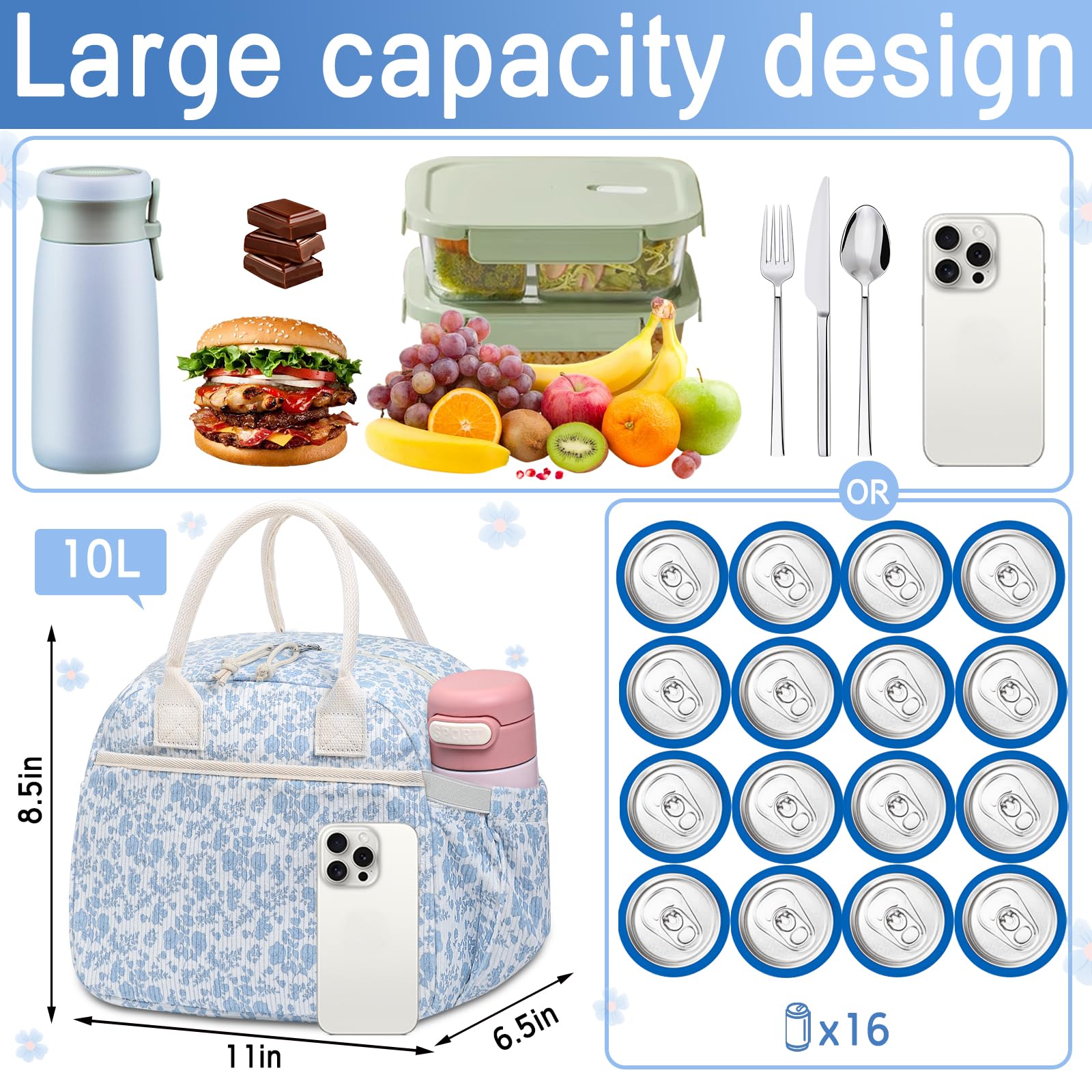 Carry bloom insulated lunch bag uses triple insulation to maintain temperature for hours
