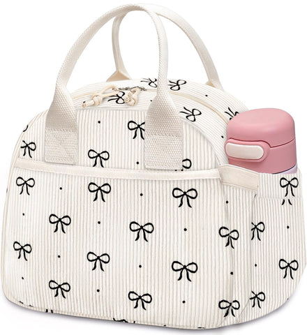 Carry bloom lunch box with corduroy exterior for stylish protection of meals.