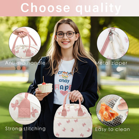 Carry bloom lunch bag elastic side pocket for easy access to drinks