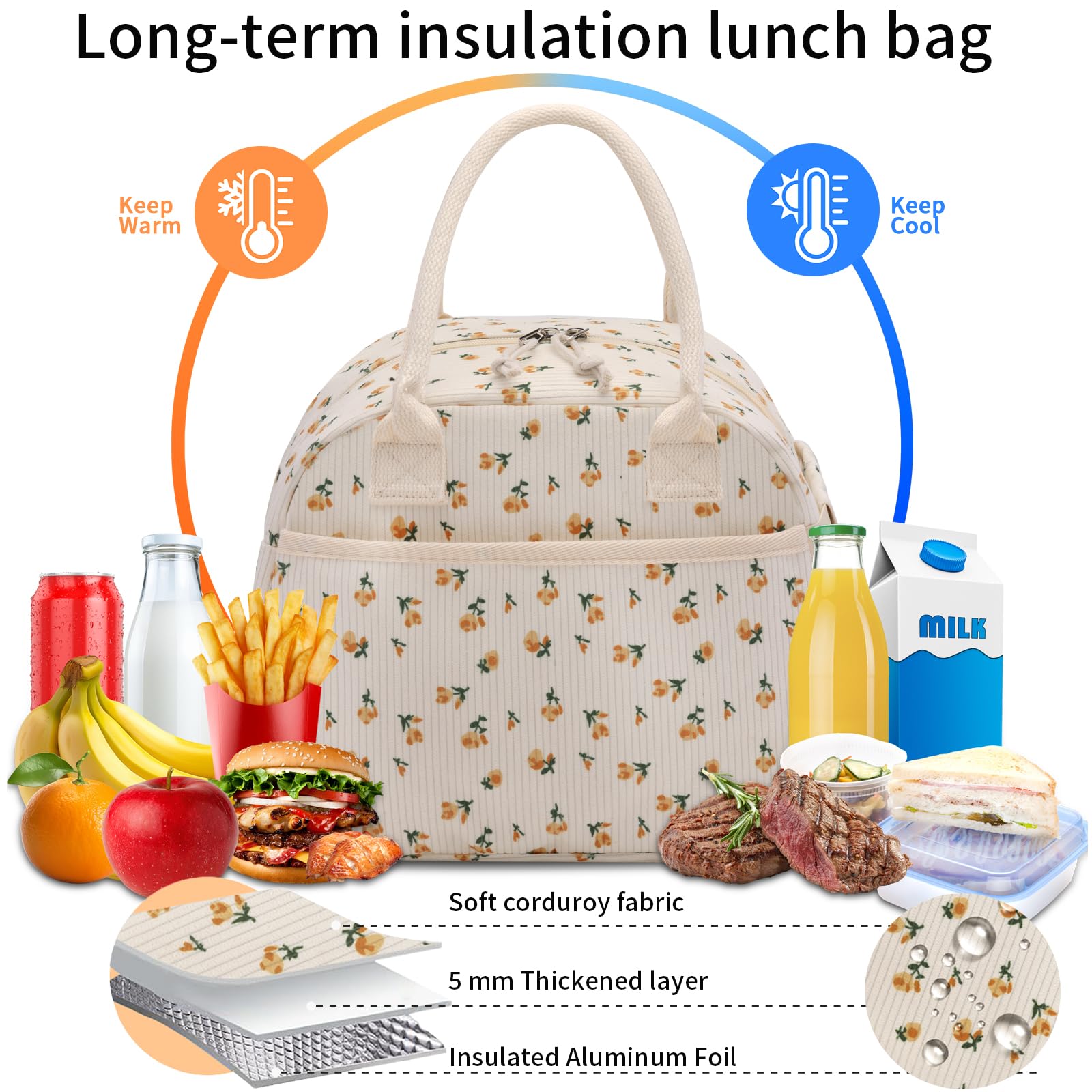 Carry bloom side elastic pocket fits drinks securely.