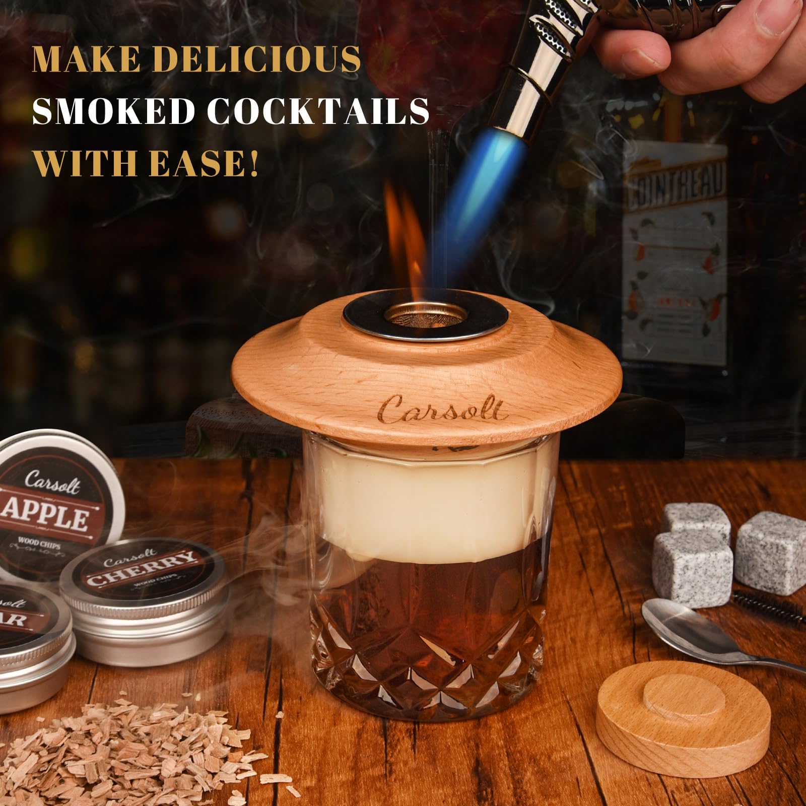 Carsolt cocktail smoker kit stone ice cubes provide steady chilling during smoky drinks.