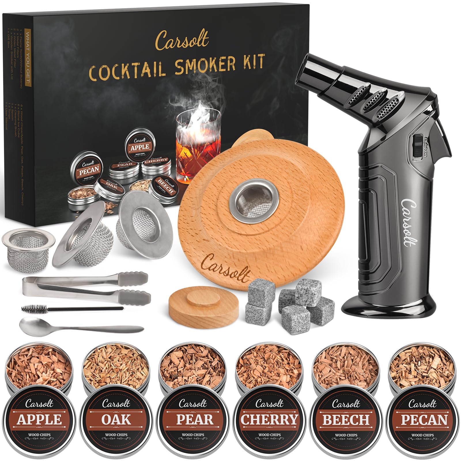 Carsolt cocktail smoker kit wooden smoker lid enhances home bartending with durable design.