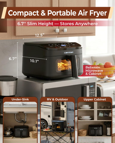 Cartman air fryer with crisper tray attachment for crispy results.