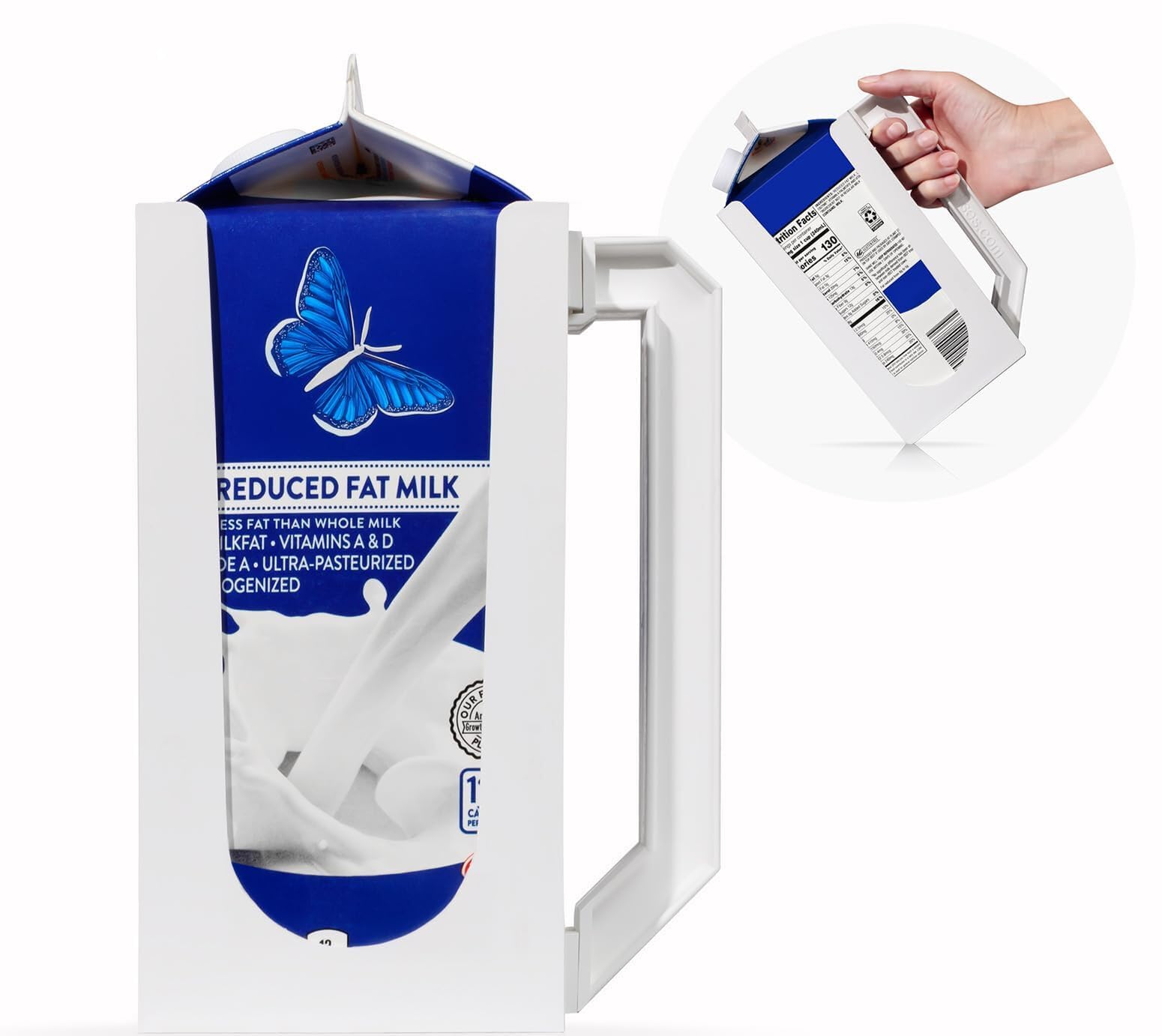 Carton Caddy XL ergonomic handle provides secure grip for comfortable pouring.