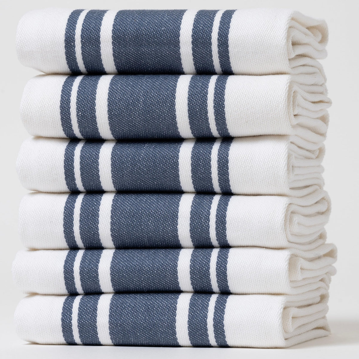 Casa De Lan blue striped towel for quick, effective drying.