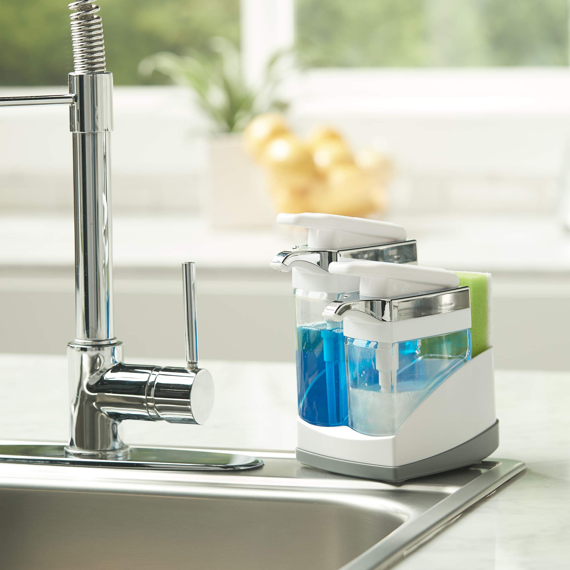 Casabella Sink Sider Duo dual pumps for dish and hand soap.