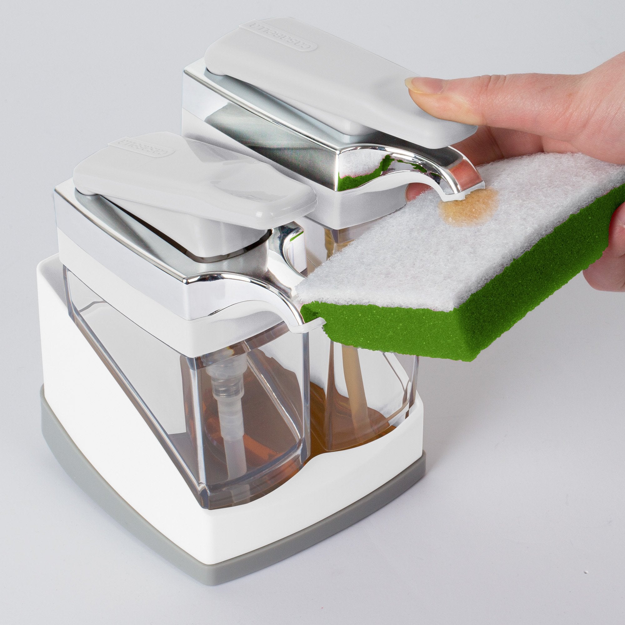 Casabella Sink Sider Duo pull tab refill with detachable base simplifies cleaning.