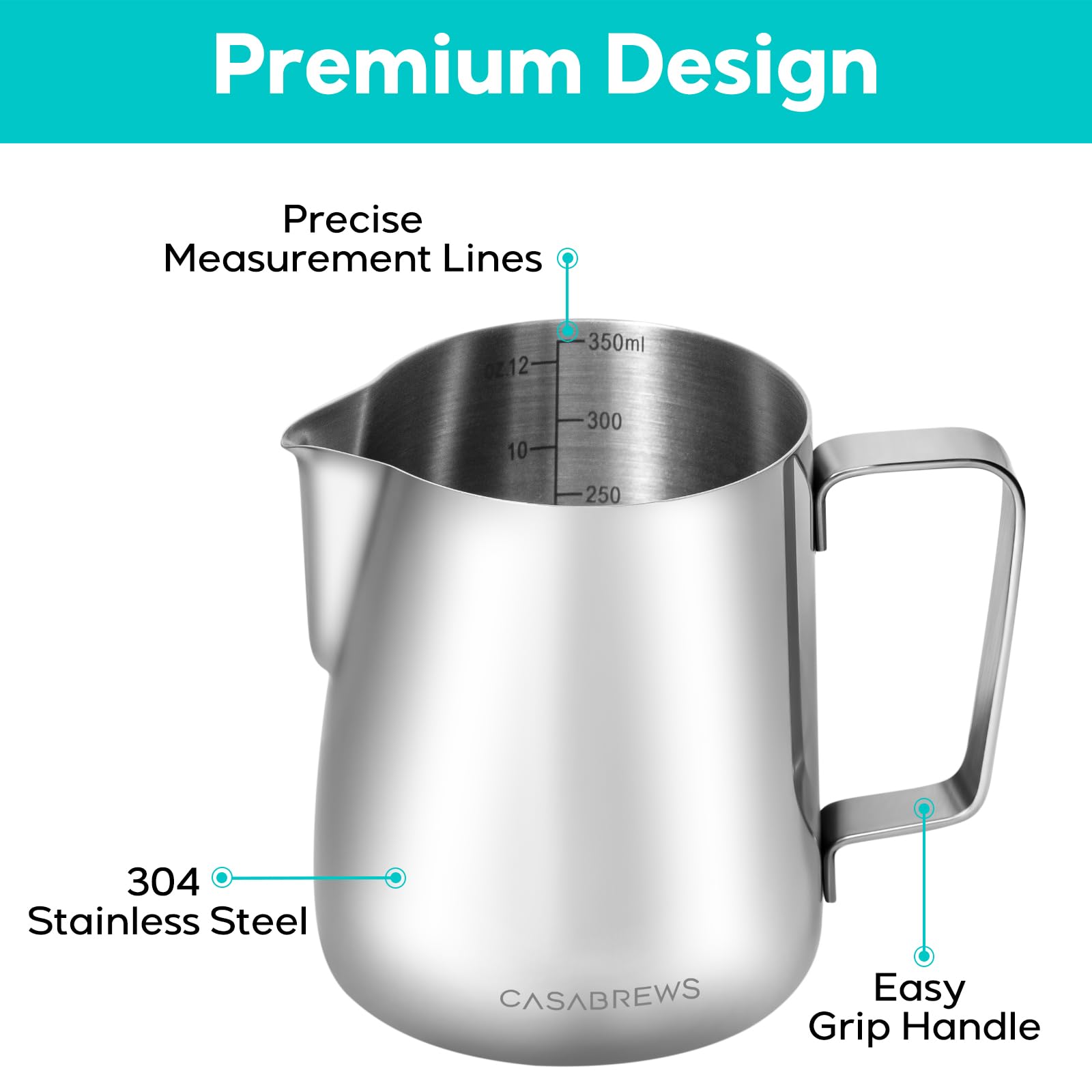 Casabrews CASMP350 sharp spout enables drip-free pouring and clean latte art