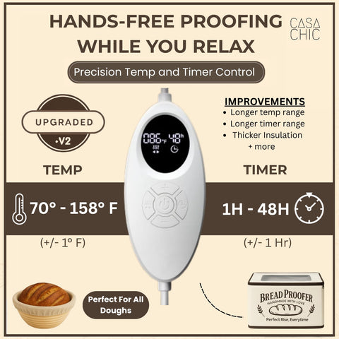 CasaChic Bread Proofing Box temperature control dial enables precise dough climate.