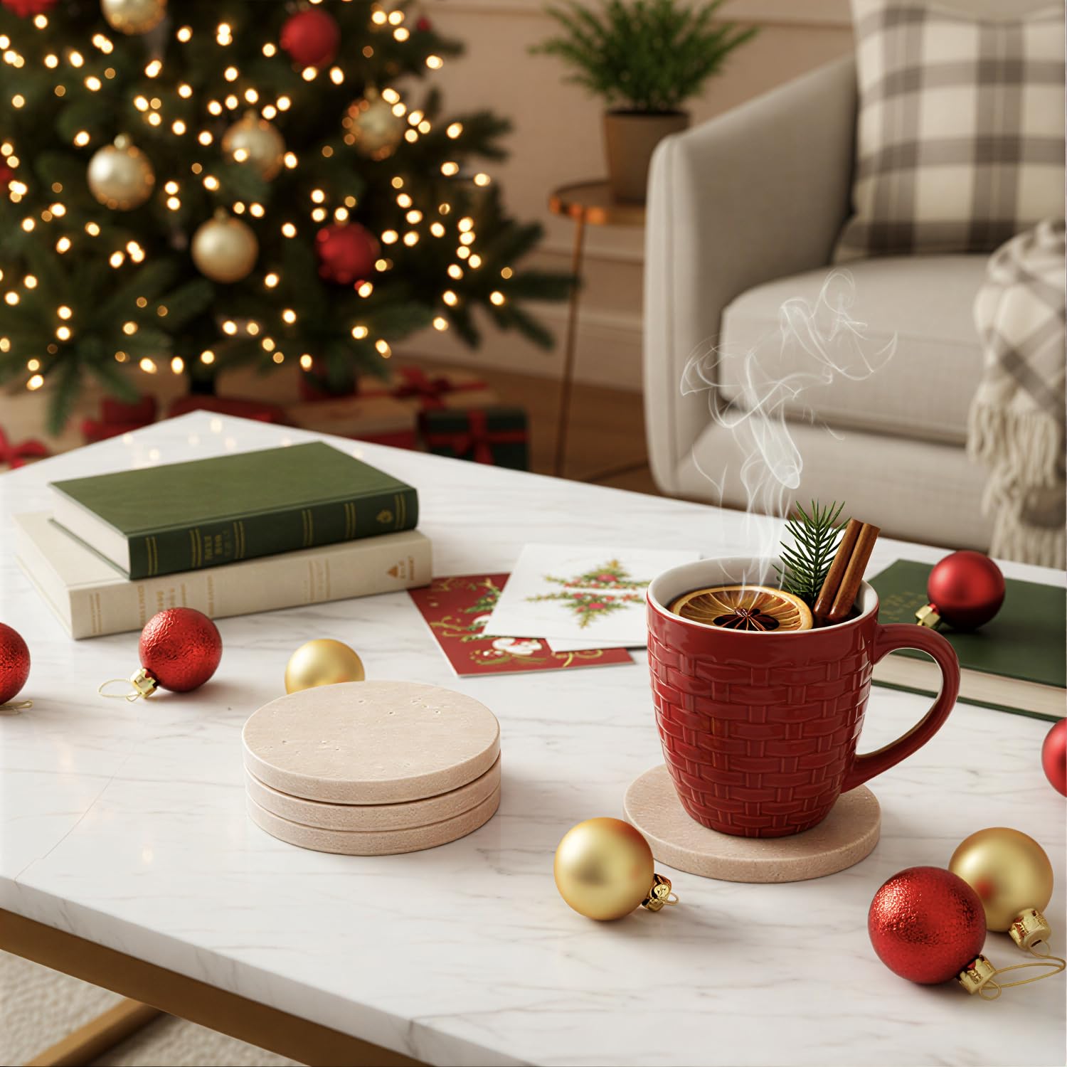 CASACOUTURE travertine coaster shows unique texture for style