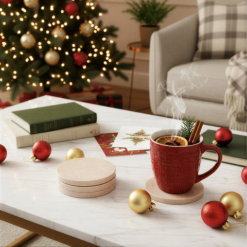 CASACOUTURE travertine coaster shows unique texture for style