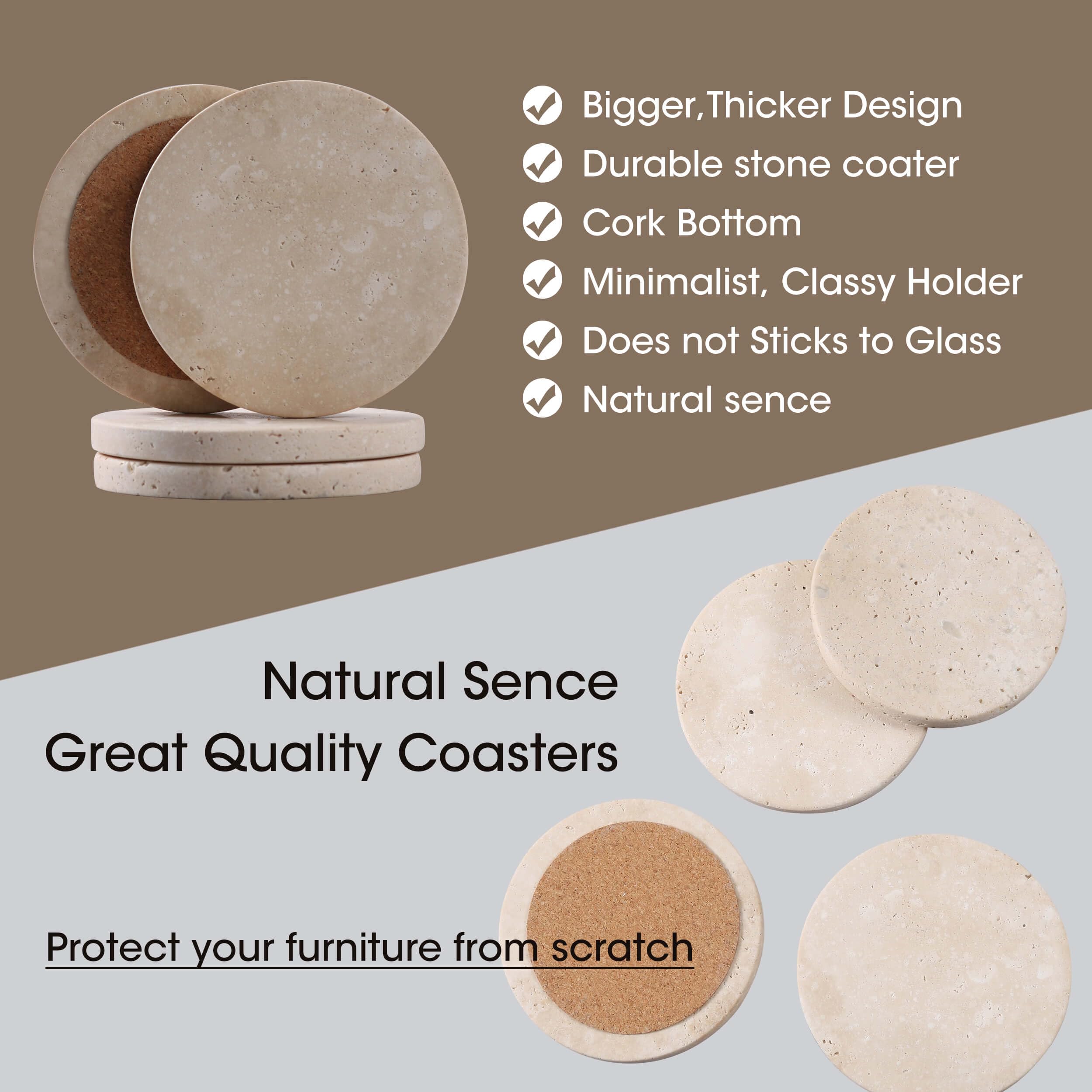 Durable travertine coaster for hot and cold drinks