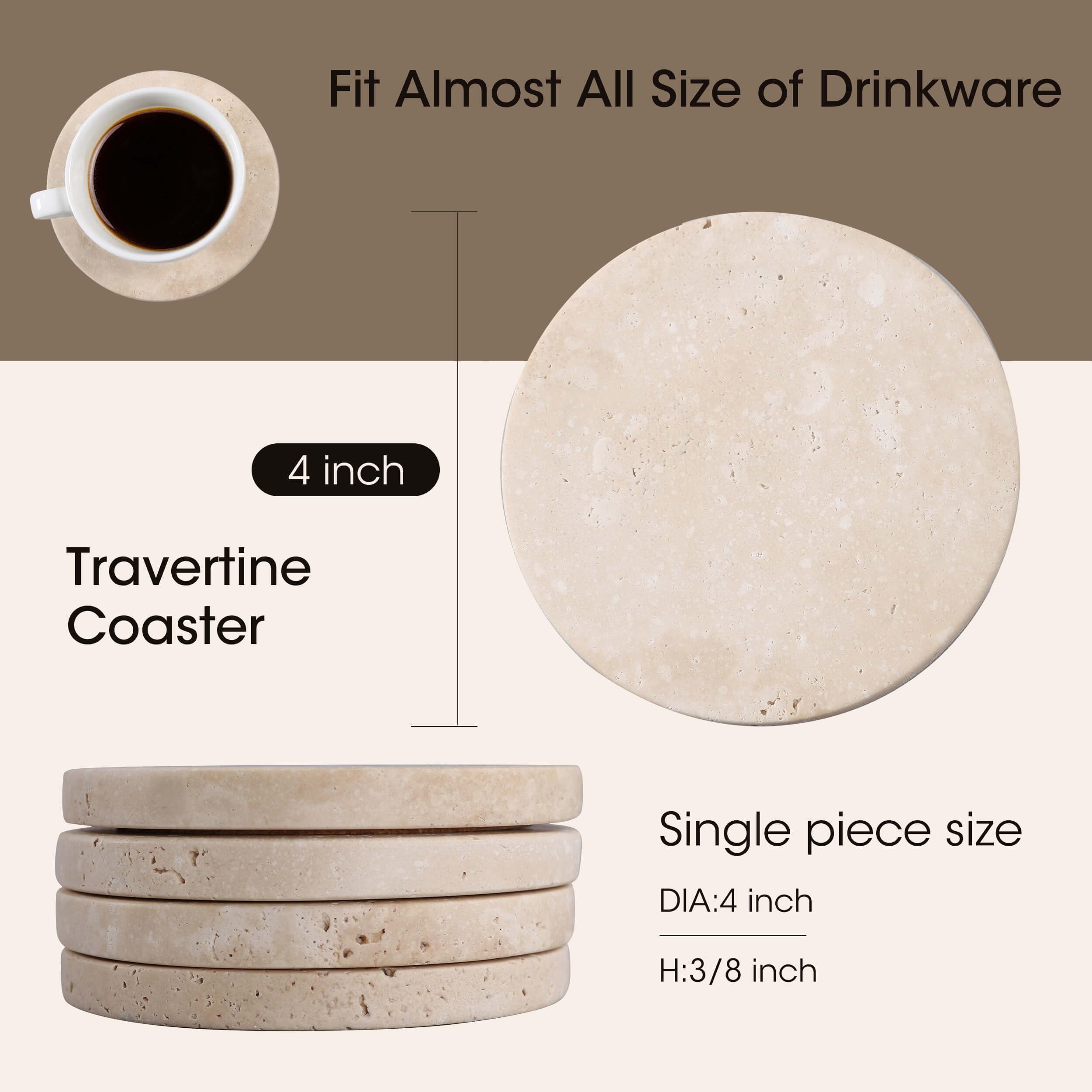 CASACOUTURE travertine coaster round 4-inch fits most cups