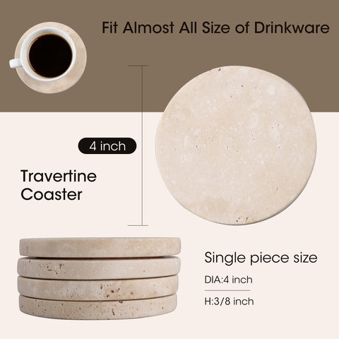 CASACOUTURE travertine coaster round 4-inch fits most cups
