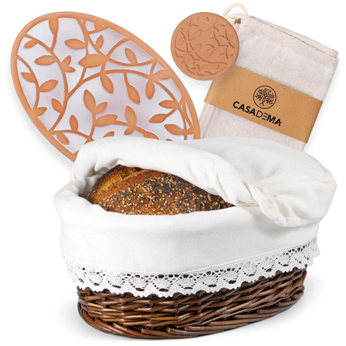 CASADEMA bread warmer basket oval 12x9 with liner and lid keeps bread warm.