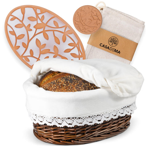 CASADEMA bread warmer basket oval 12x9 with liner and lid keeps bread warm.