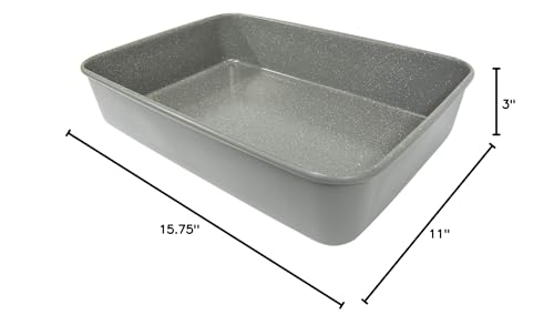 CasaWare carbon steel exterior with clear dimensions for sturdy bakeware.