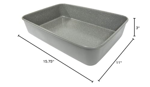 CasaWare carbon steel exterior with clear dimensions for sturdy bakeware.