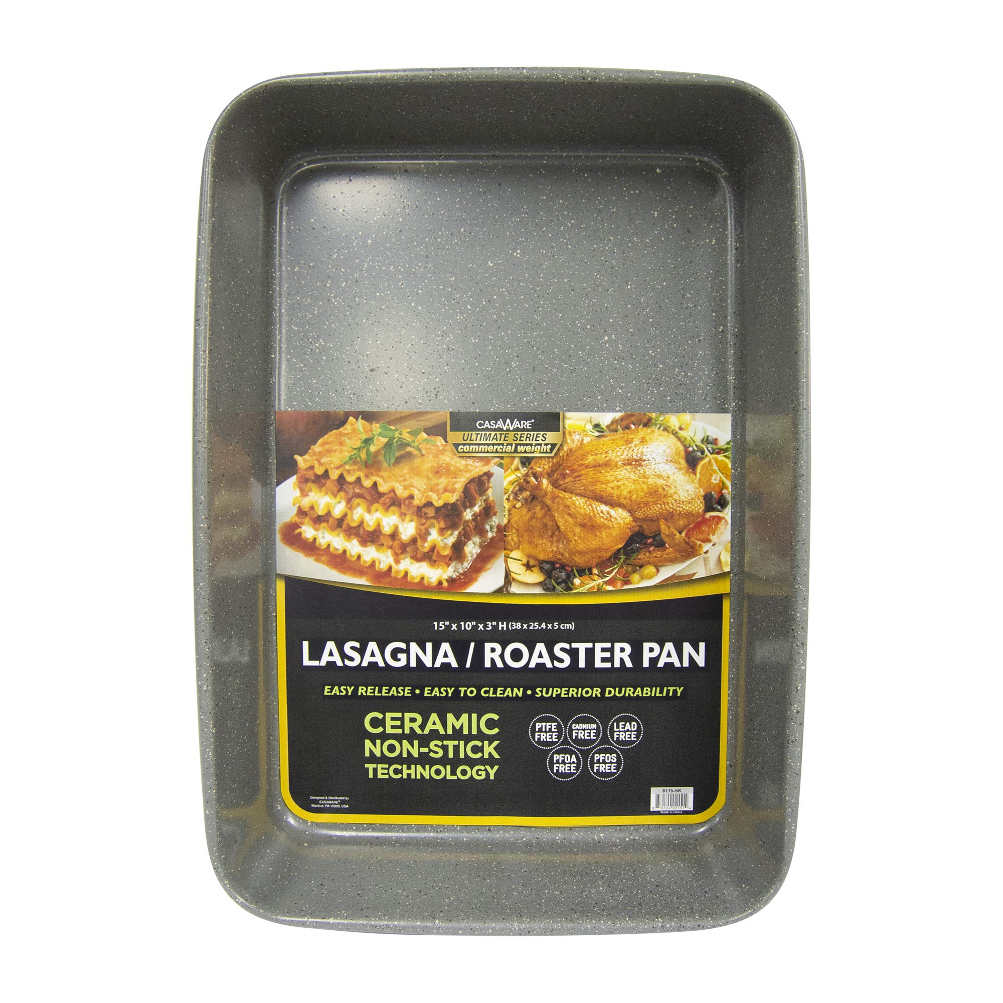 CasaWare Ultimate Series lasagna pan, top view, for even baking and easy release.