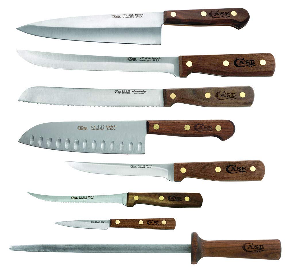 Case XX knife set with chef and santoku for versatile cooking.