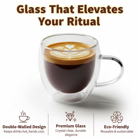 Casafoyer clear glass mug for cappuccino displays color and crema.