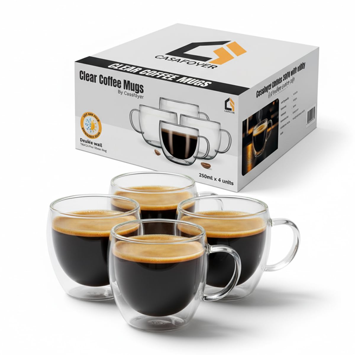 Casafoyer double-walled espresso cup with handle keeps hot drinks hot and cool to touch.