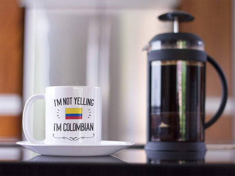 Casitika Colombia Pride mug with coffee scene ideal for morning ritual.