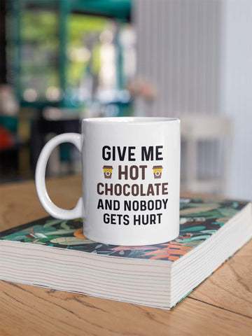 Casitika Funny Hot Cocoa Mug back view showing 11-oz capacity.