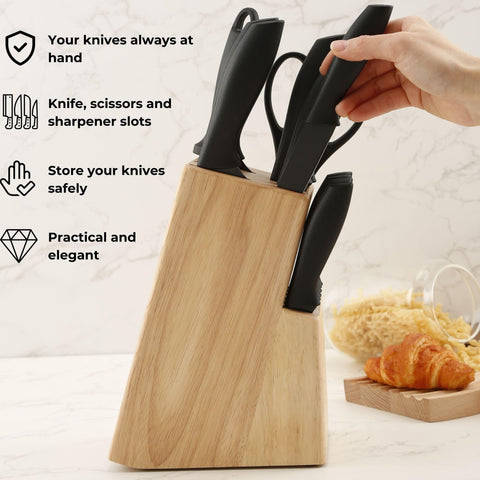 Cassary knife block with non-slip base for stable counter use.