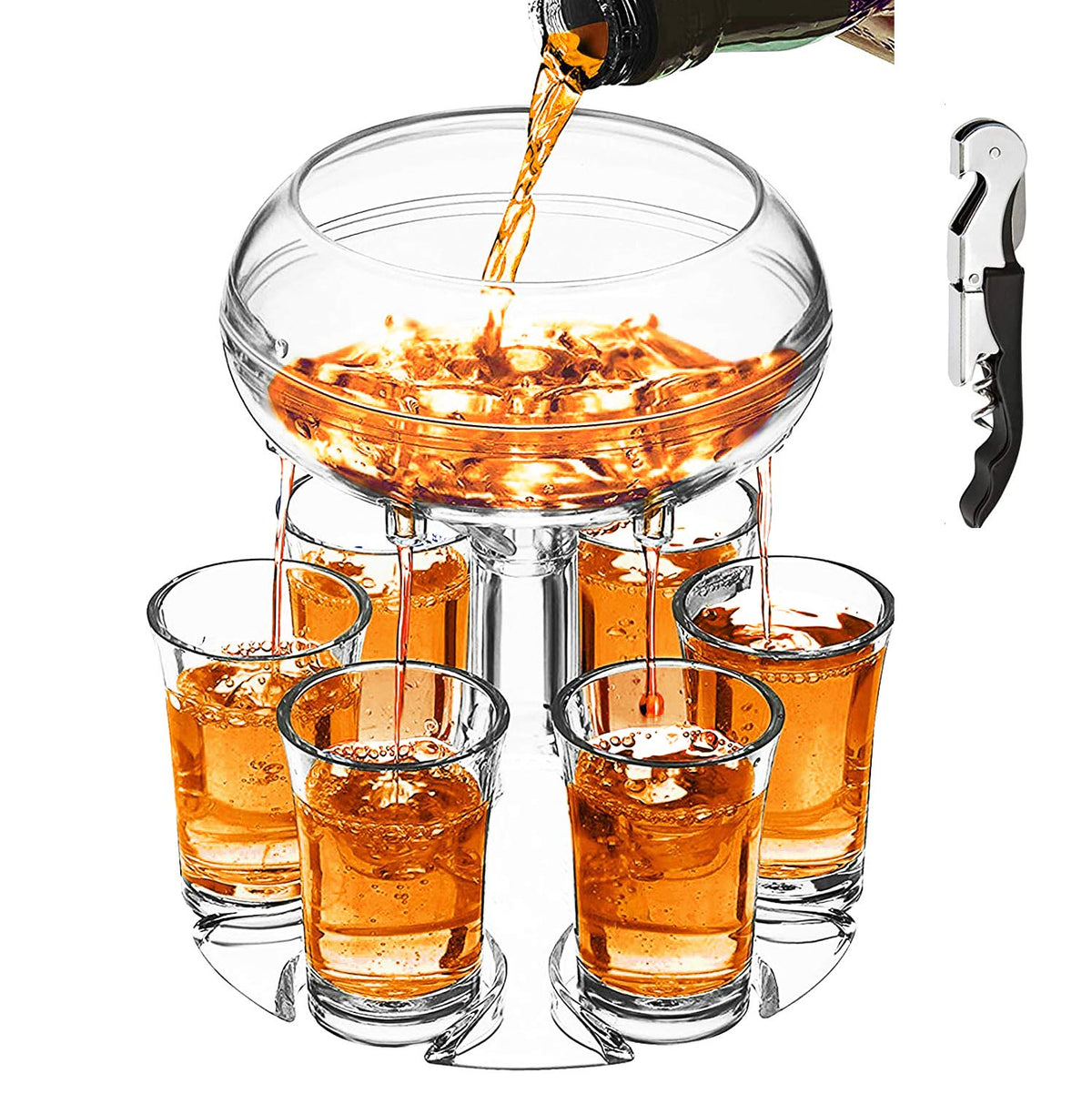 Catadog adjustable shot glass dispenser with six glasses for easy pour control.