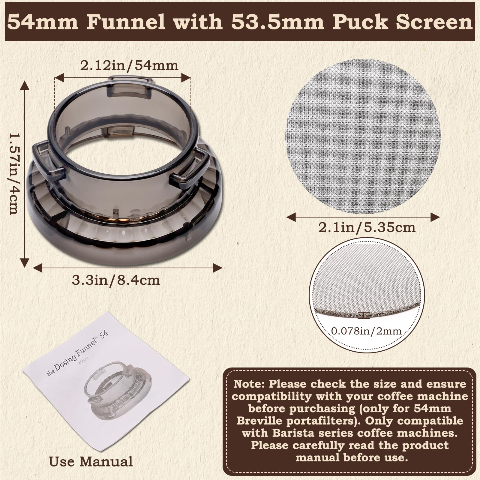 Catcan 53-5mm puck screen in stainless steel for better filtration.