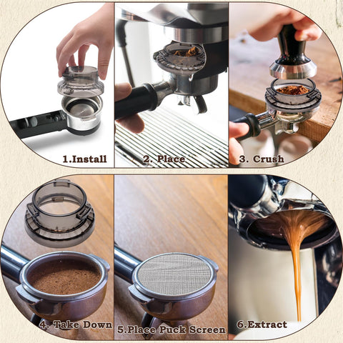 Catcan twist-lock top provides quick, secure attachment to portafilter.