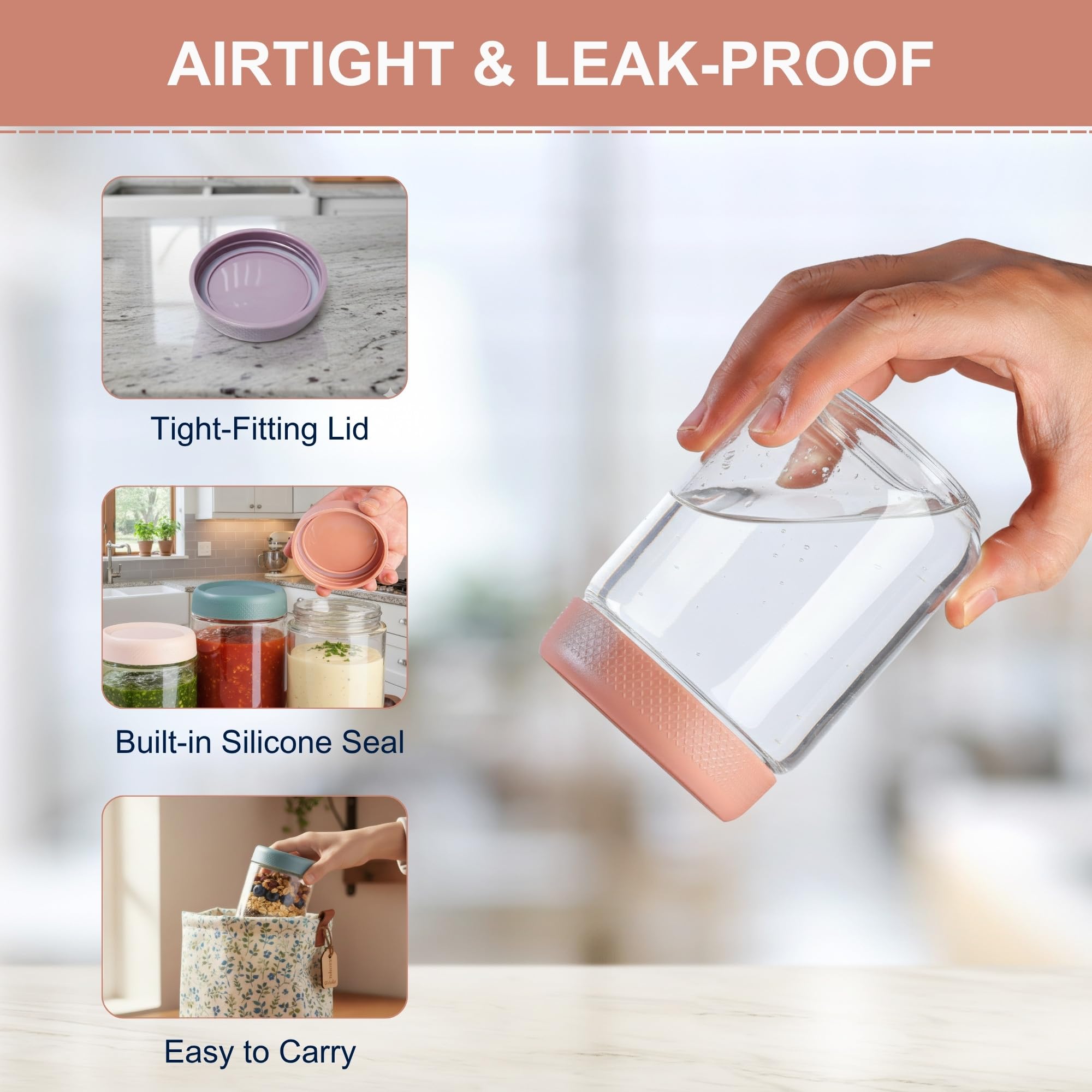 CATIFLIN airtight lid with silicone seal prevents leaks and keeps dressings fresh.