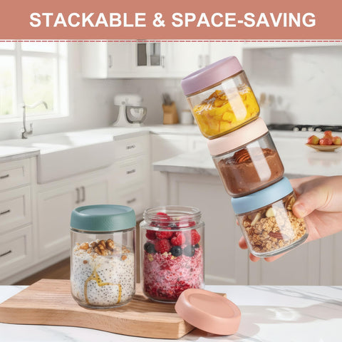 CATIFLIN stackable glass jars save fridge space for meal prep and organization.