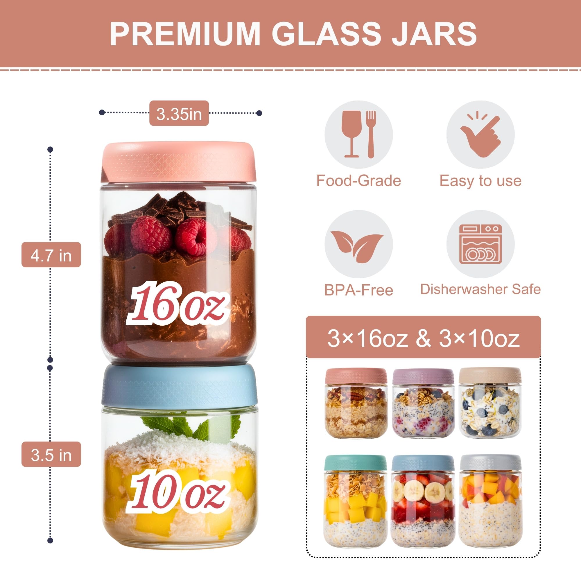 CATIFLIN wide-mouth glass jar aids easy filling and thorough cleaning for meal prep.