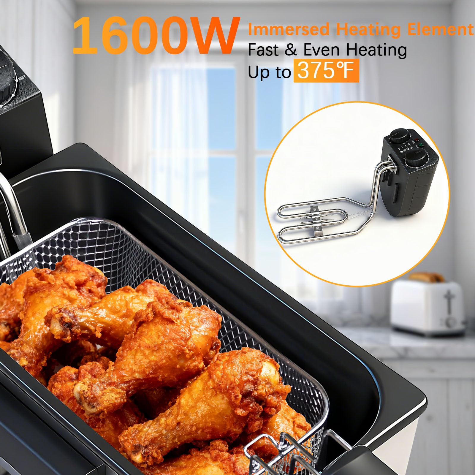 CATTLEMAN CUISINE deep fryer basket and lid image showing safe handling