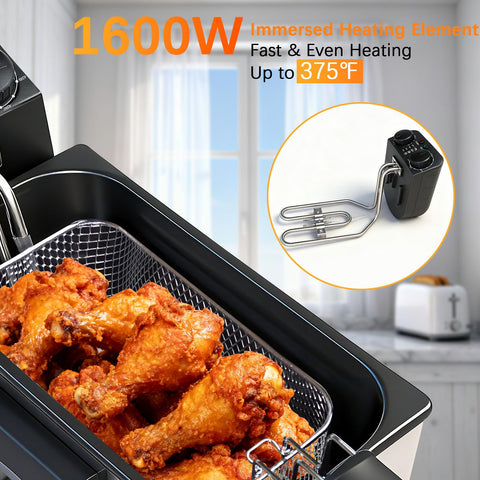 CATTLEMAN CUISINE deep fryer basket and lid image showing safe handling