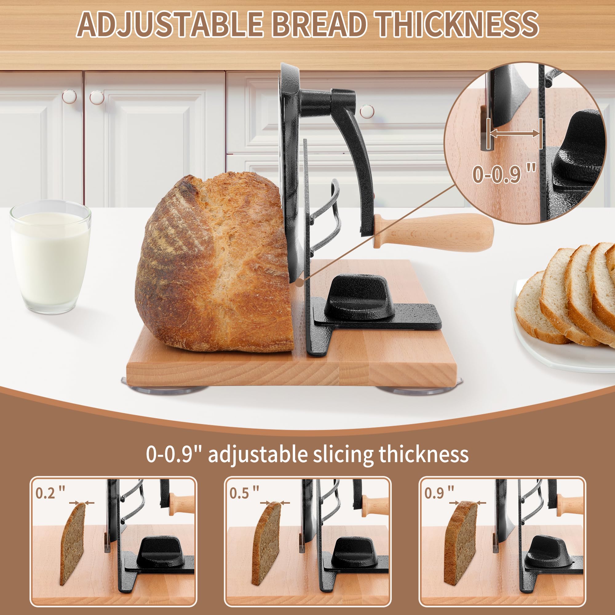 CAWIU bread slicer with adjustable thickness knob demonstrated for customizable slices