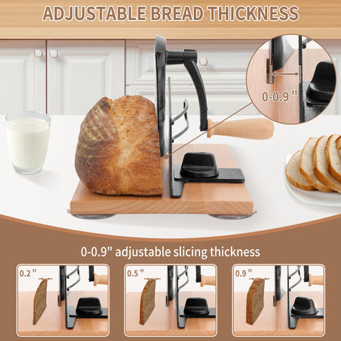CAWIU bread slicer with adjustable thickness knob demonstrated for customizable slices
