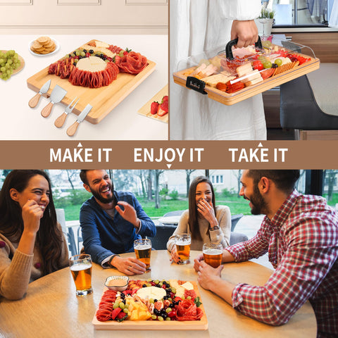 CAWIU charcuterie board compartments options, customize layouts for cheeses, fruits, and snacks.